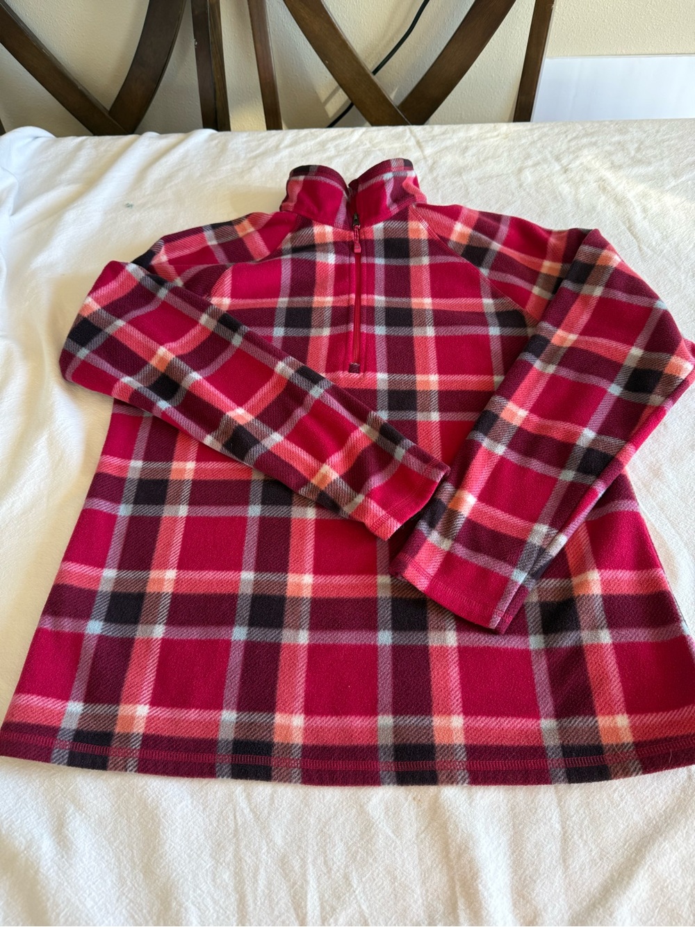 Eddie Bauer Women’s Fleece Berry Pink Plaid Half-Zip Fleece Pullover Large